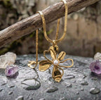 Trendy Hollow Flower Pearl Gold Necklace