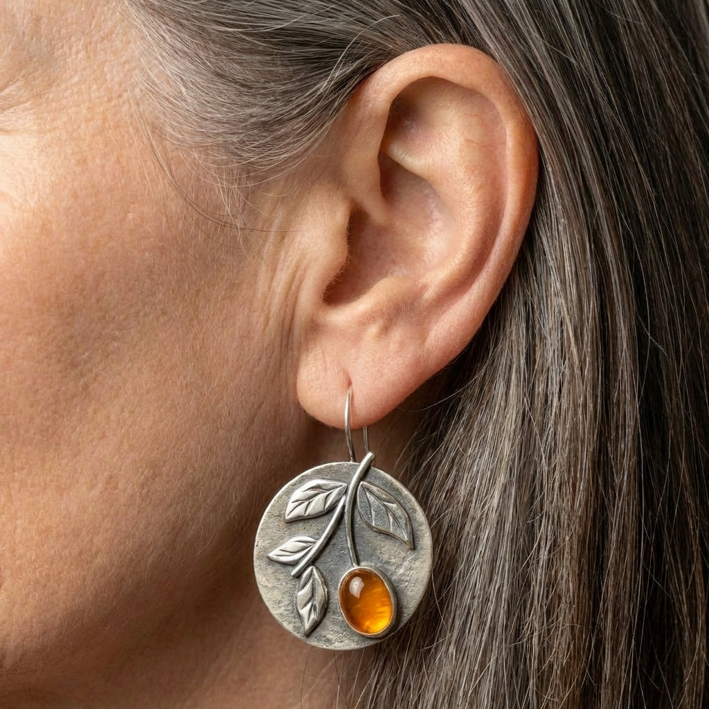 Vintage Amber Leaf Earrings