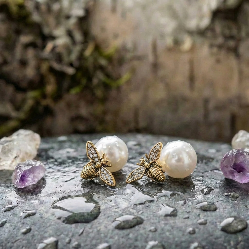 Vintage Bee Pearl Earrings