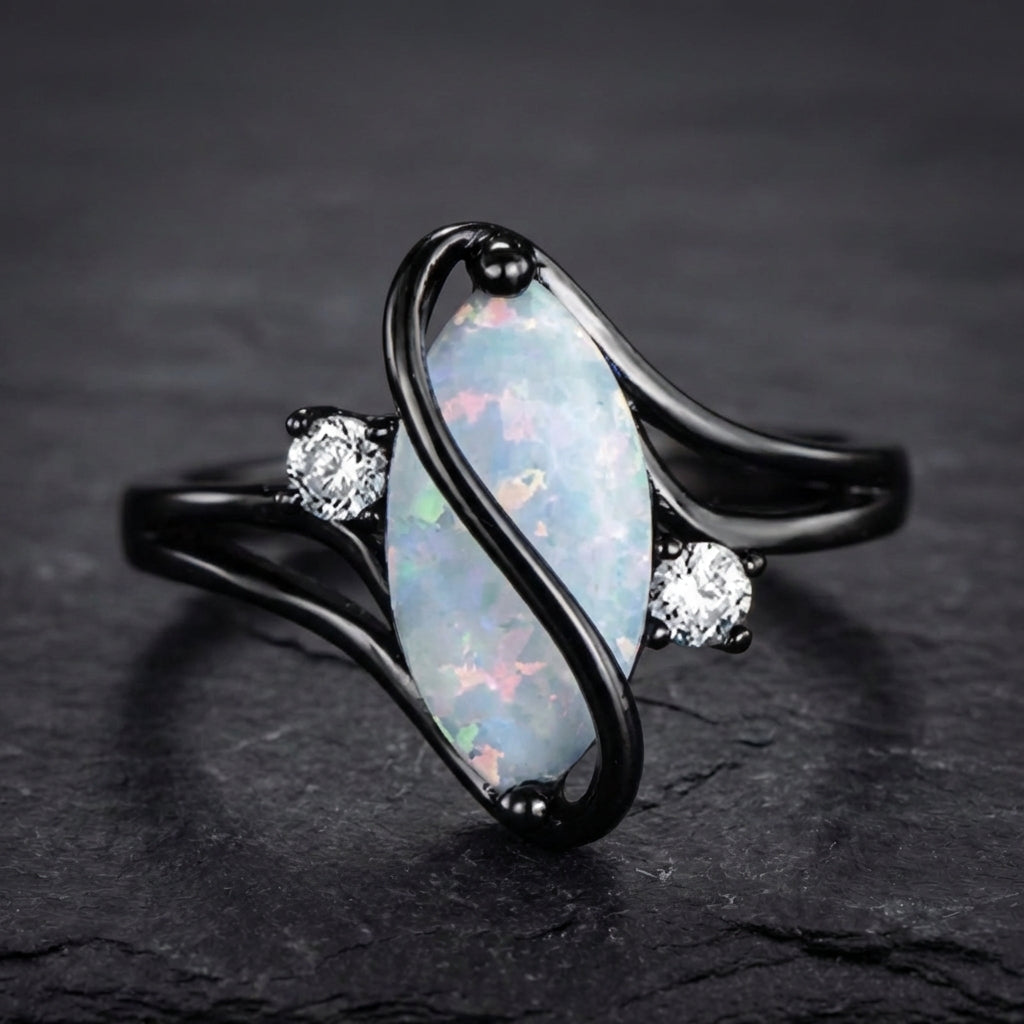 Vintage Black & Opal Twist Ring