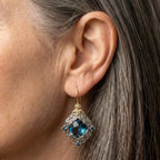Vintage Blue Crystal Gold Earrings