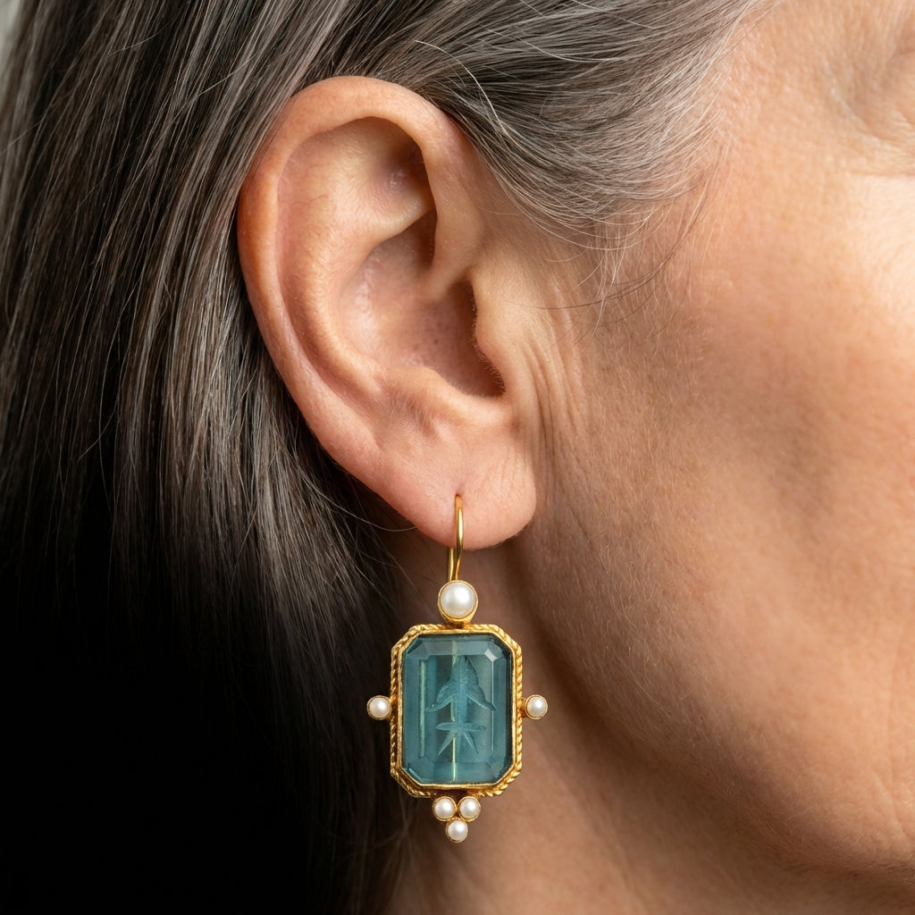 Vintage Blue Glass Pearl Earrings