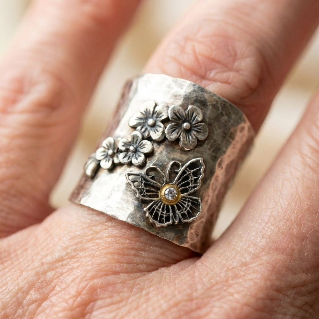 Vintage Butterfly Flower Ring