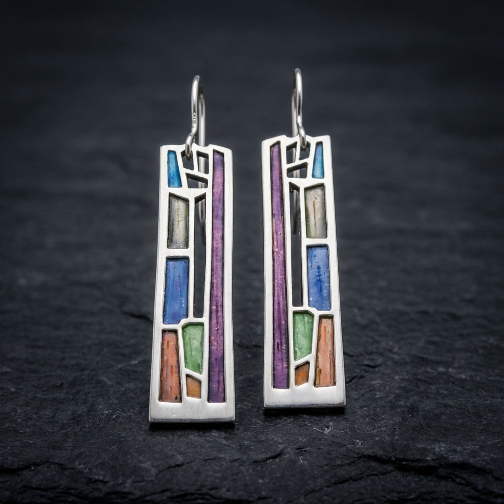 Vintage Colorful Silver Earrings