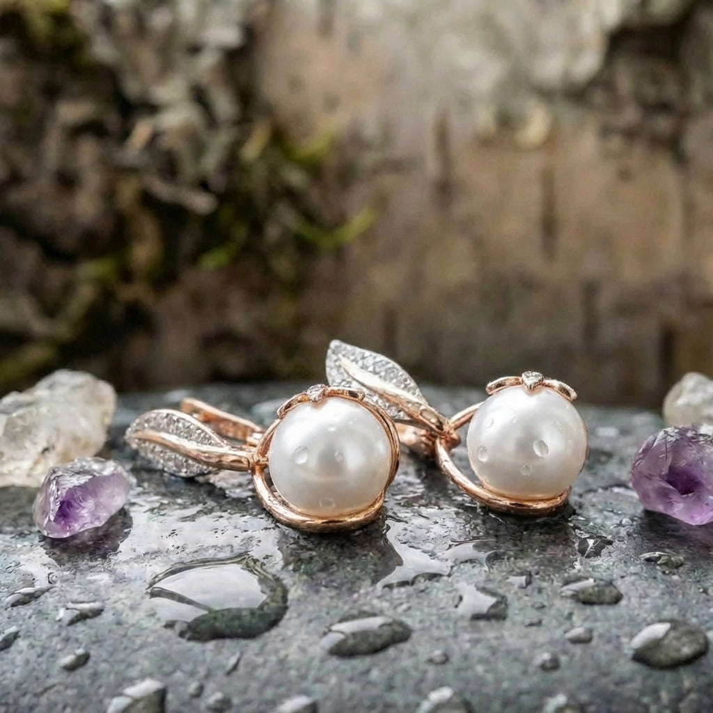 Vintage Crystal Flower Pearl Drop Earrings