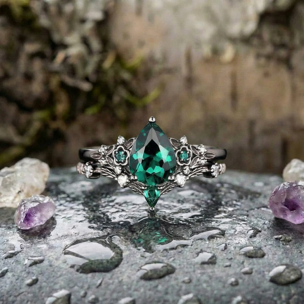 Vintage Emerald Flower Ring