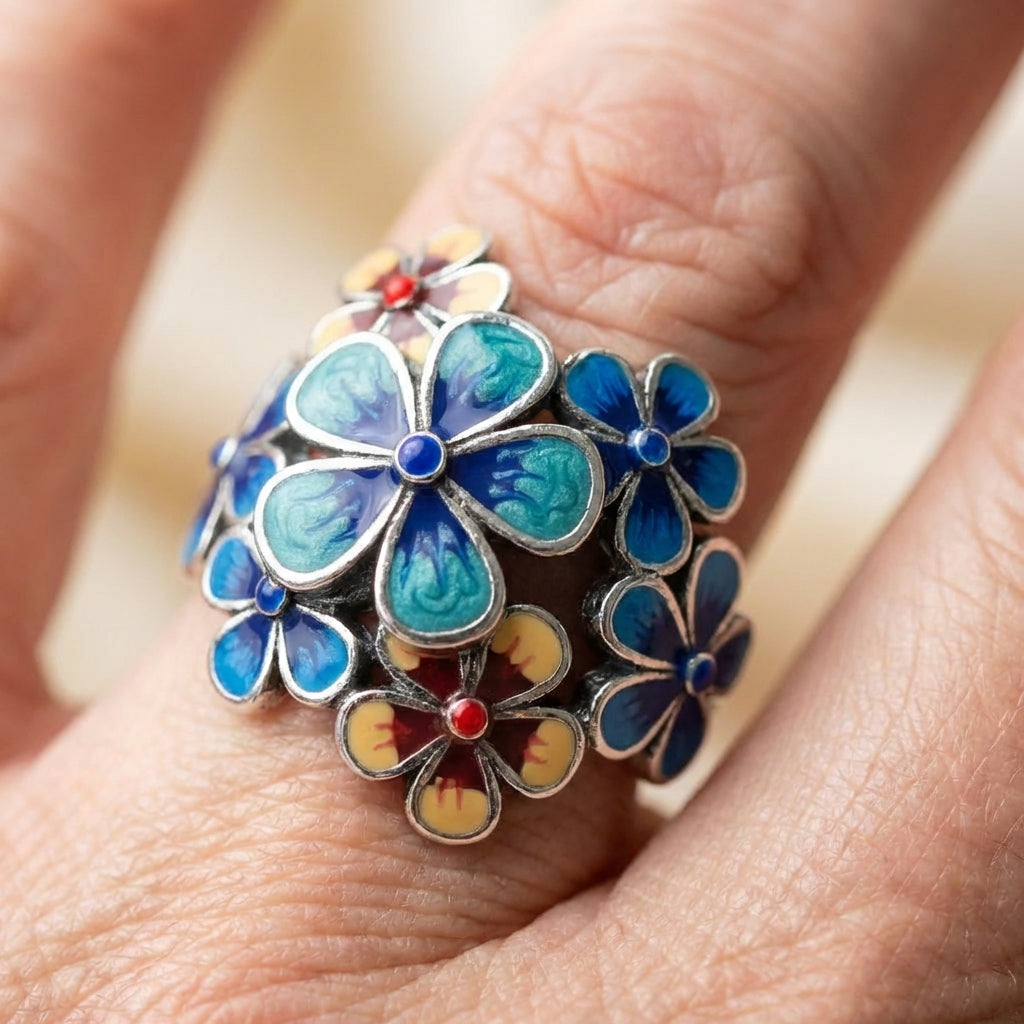 Vintage Enamel Flower Ring