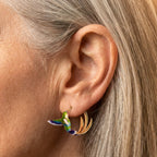 A Vintage Enamel Hummingbird Hoop Earring Set