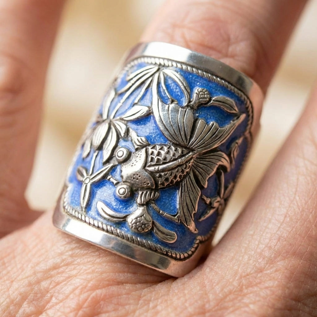Vintage Enamel Lotus Ring