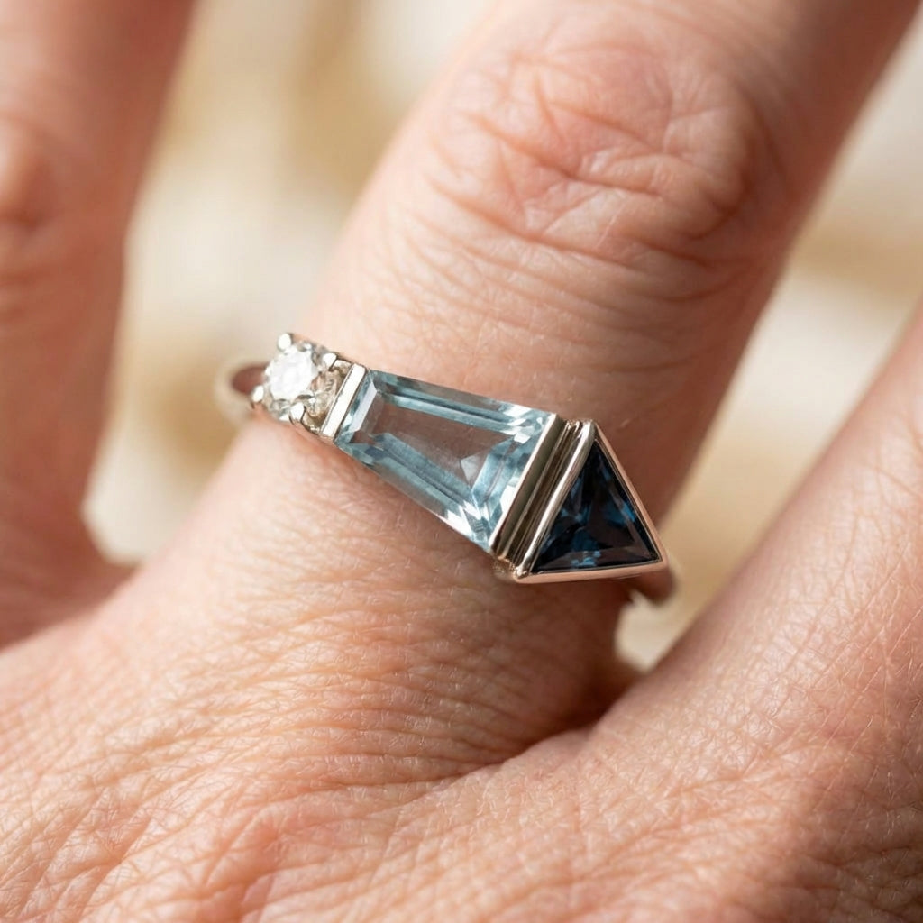 Vintage Geometric Aquamarine Ring