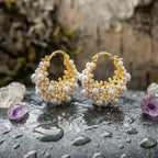 Vintage Gold Pearl Cluster Design Hoop Earrings
