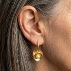 Vintage Golden Inlaid Pearl Blossom Earrings