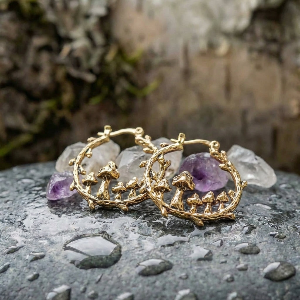 Vintage Golden Mushroom Earrings