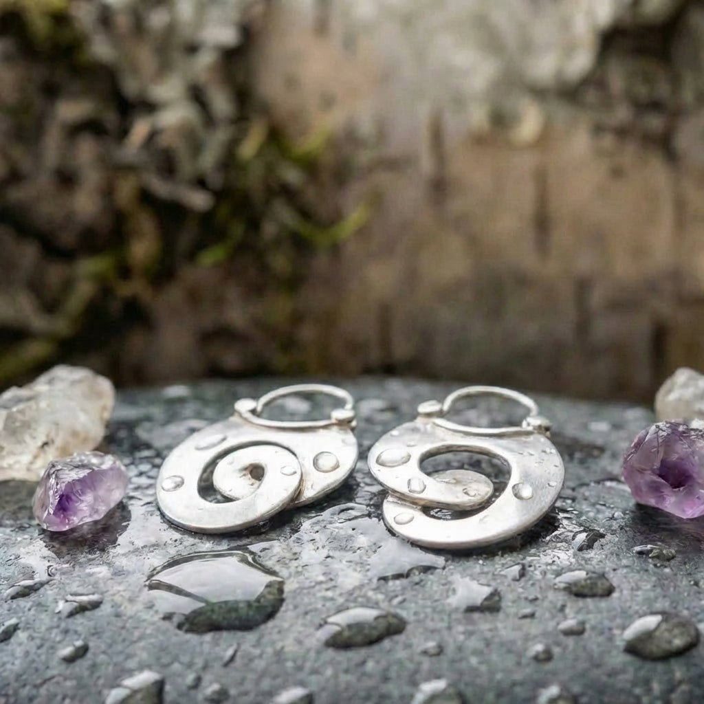 Vintage Gypsy Curl Silver Hoop Earrings