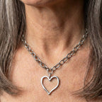 Vintage Hollow Heart Pendant Silver Necklace