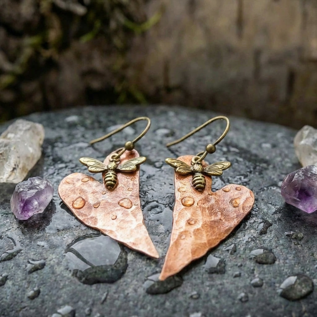 Vintage Honeybee Heart Earrings