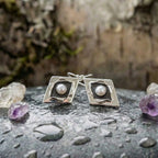 Vintage Inlaid Pearl Silver Earrings