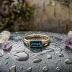 Vintage Inlaid Rectangular Blue Glass Ring