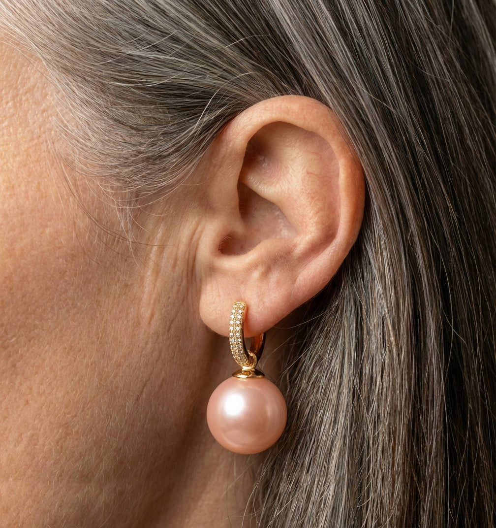 Vintage Micro Zircon Pink Pearl Earrings