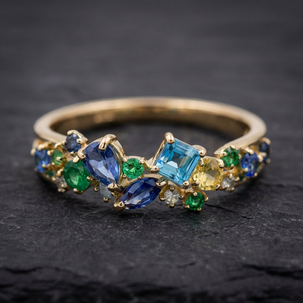 Vintage Multi Tone Gem Gold Ring