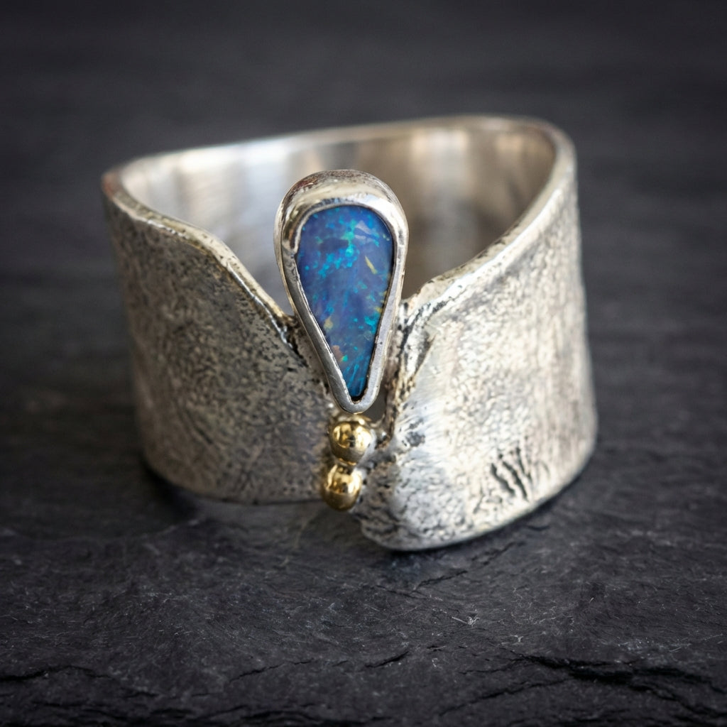 Vintage Open Blue Opal Drop Ring