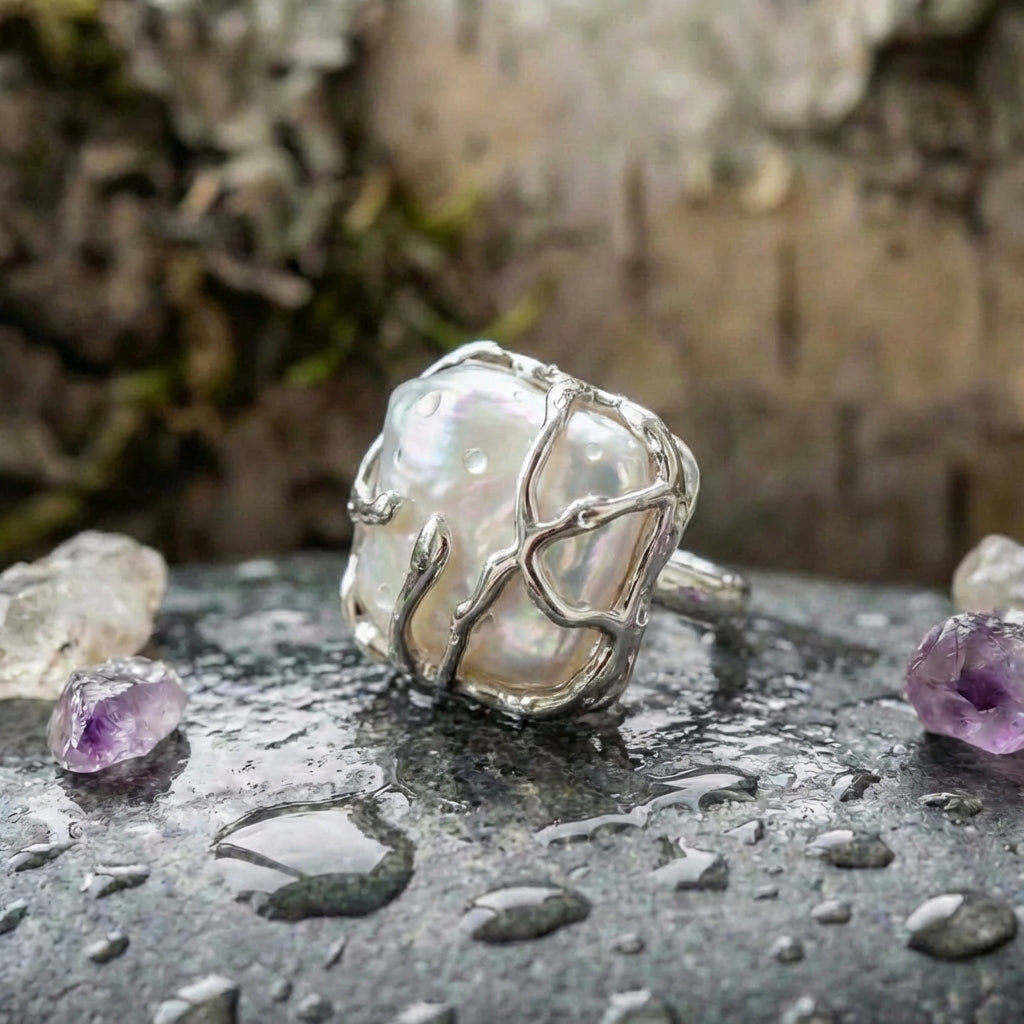 Vintage Pearl Silver Ring