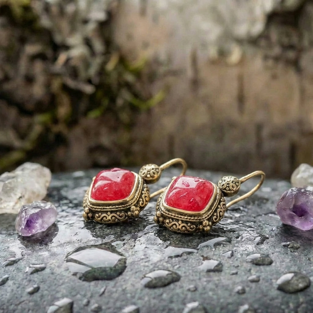 Vintage Pink Stone Earrings
