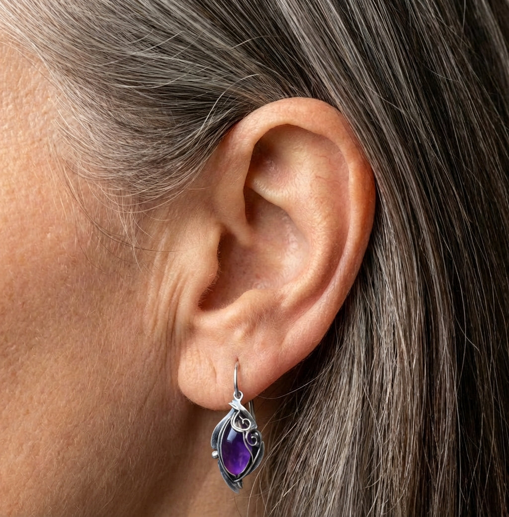 Vintage Purple Stone Dangle Earrings