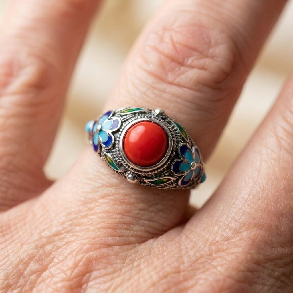 Vintage Red Stone Filigree Ring