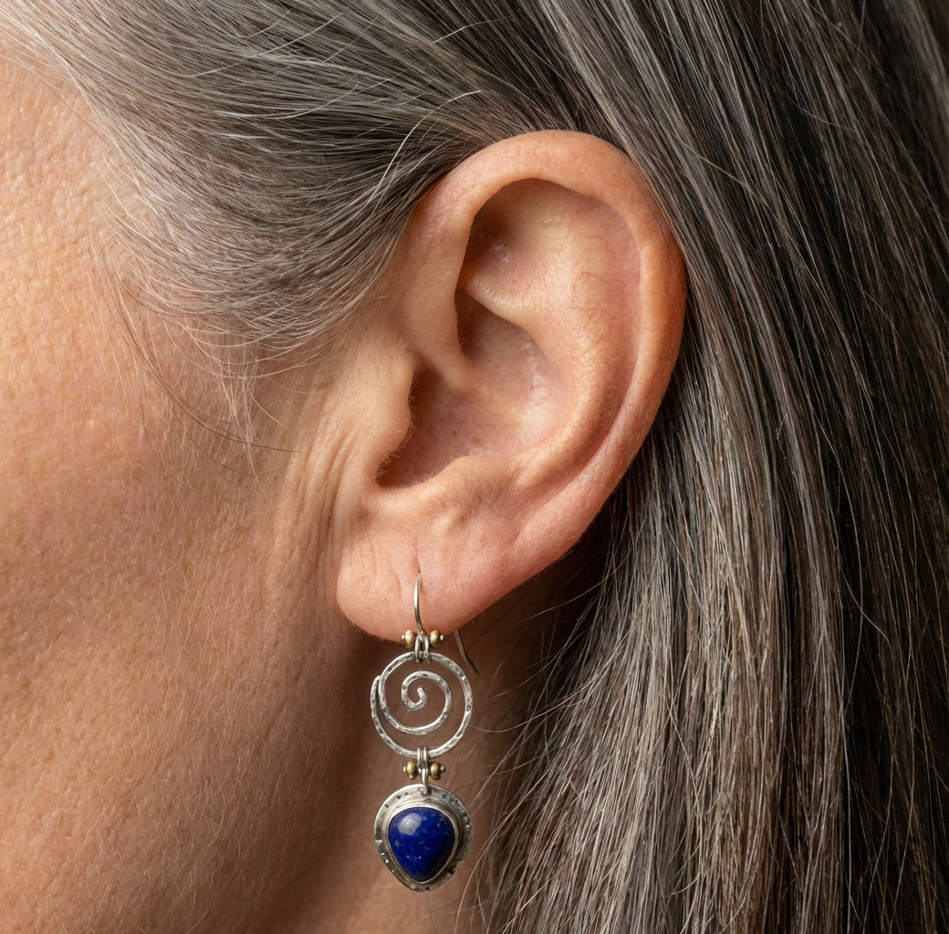 Vintage Round Blue Stone Dangle Earring