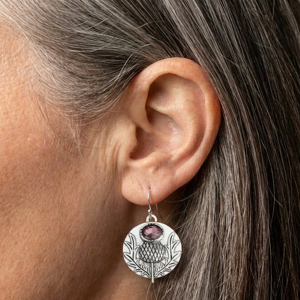 Vintage Thistle Amethyst Earrings