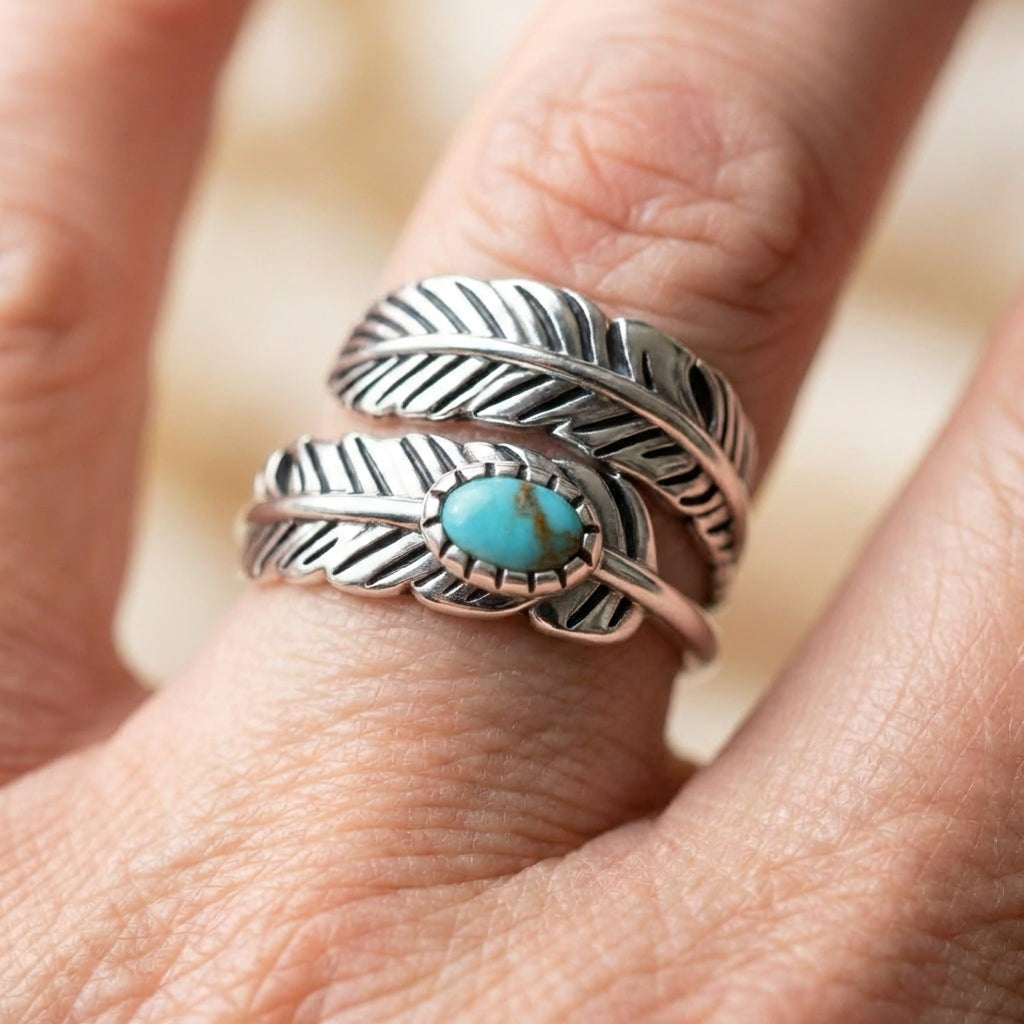 Vintage Turquoise Feather Ring