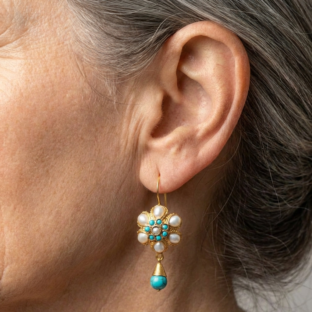 Vintage Turquoise Pearl Earrings