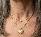 White Pearl Heart Gold Necklace