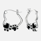 Heart Paw Huggie Earrings With Black Enamel