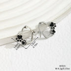 Heart Paw Huggie Earrings With Black Enamel