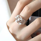 Vintage Inlaid Pearls Layered Silver Ring
