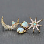 Moon And Star Earrings In Gold And Opal