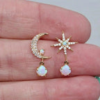 Moon And Star Earrings In Gold And Opal