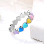 Rainbow Hearts Ring In 925 Sterling Silver And Hand Painted Enamel