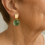 Vintage Earrings With Green Crystal In Gold.