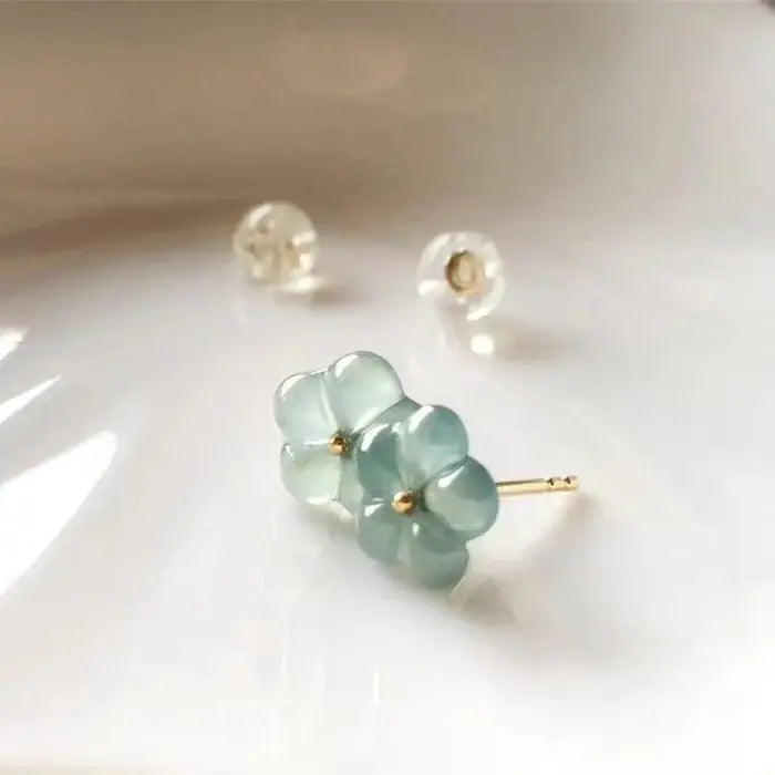 Vintage Turquoise Earrings With Crystal Flower