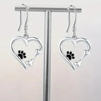 Silver Drop Earrings With Heart & Paw Design