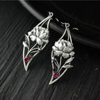 Boho Floral Earrings With Crystals In Sterling Silver