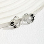 Heart Paw Huggie Earrings With Black Enamel
