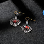 Red Stone Irregular Earrings In Silver