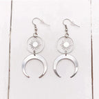 Stainless Steel Half Moon Crescent Earrings And Solar Talisman