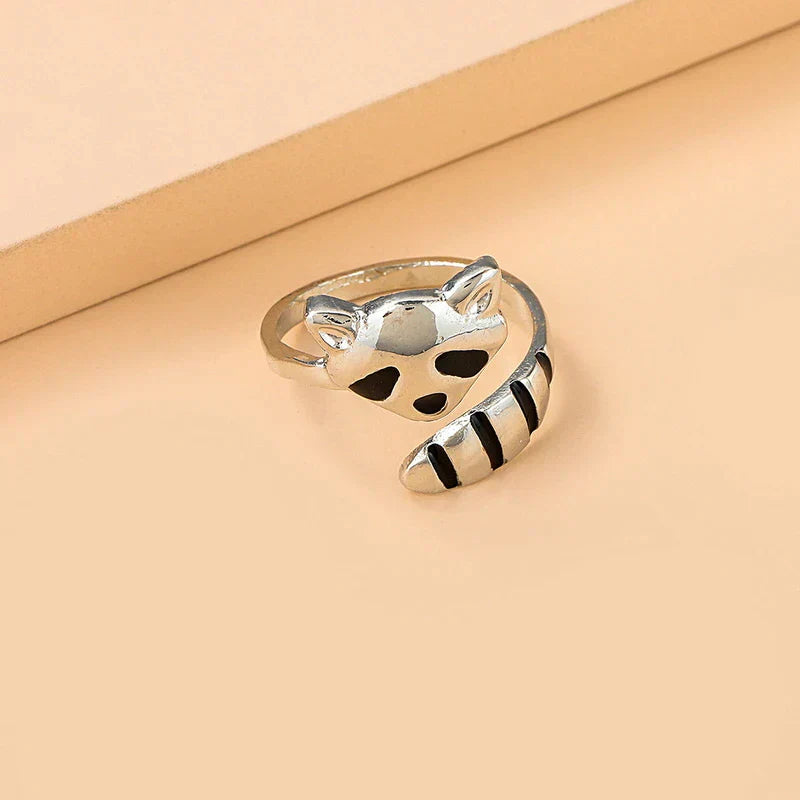 Adjustable Raccoon Ring In 925 Sterling Silver