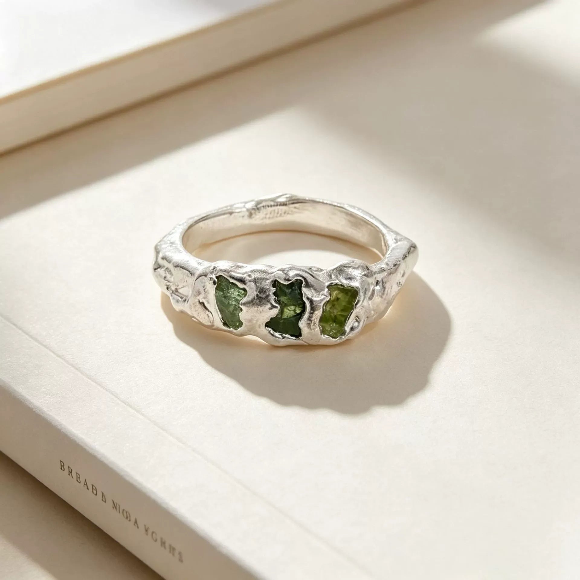 Vintage Green Golden Forged Ring